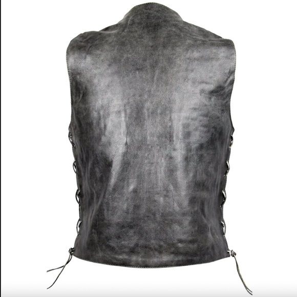 Distressed Grey Ten Pocket Cowhide Leather Vest - Picture 4 of 5